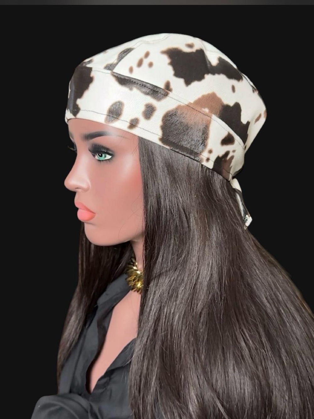 Cow-Print Brown & White Hair Scarf for Women
